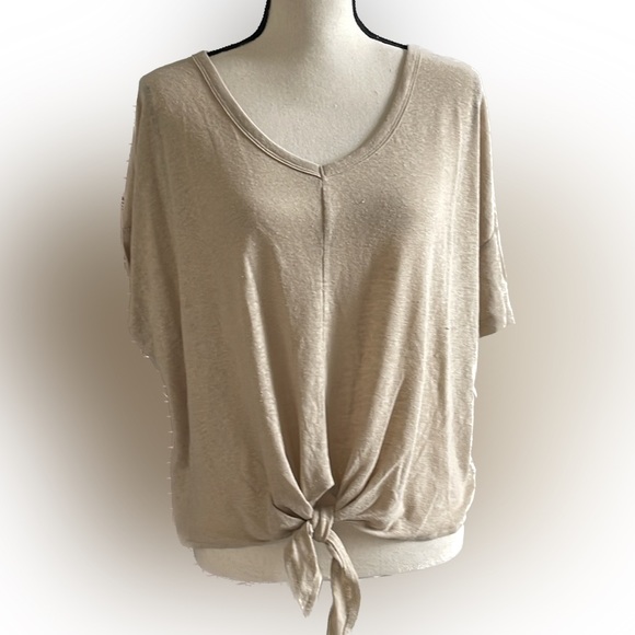 Gap Sand Colored Linen Blend Cropped Tie Front Top Size Medium - Picture 1 of 11